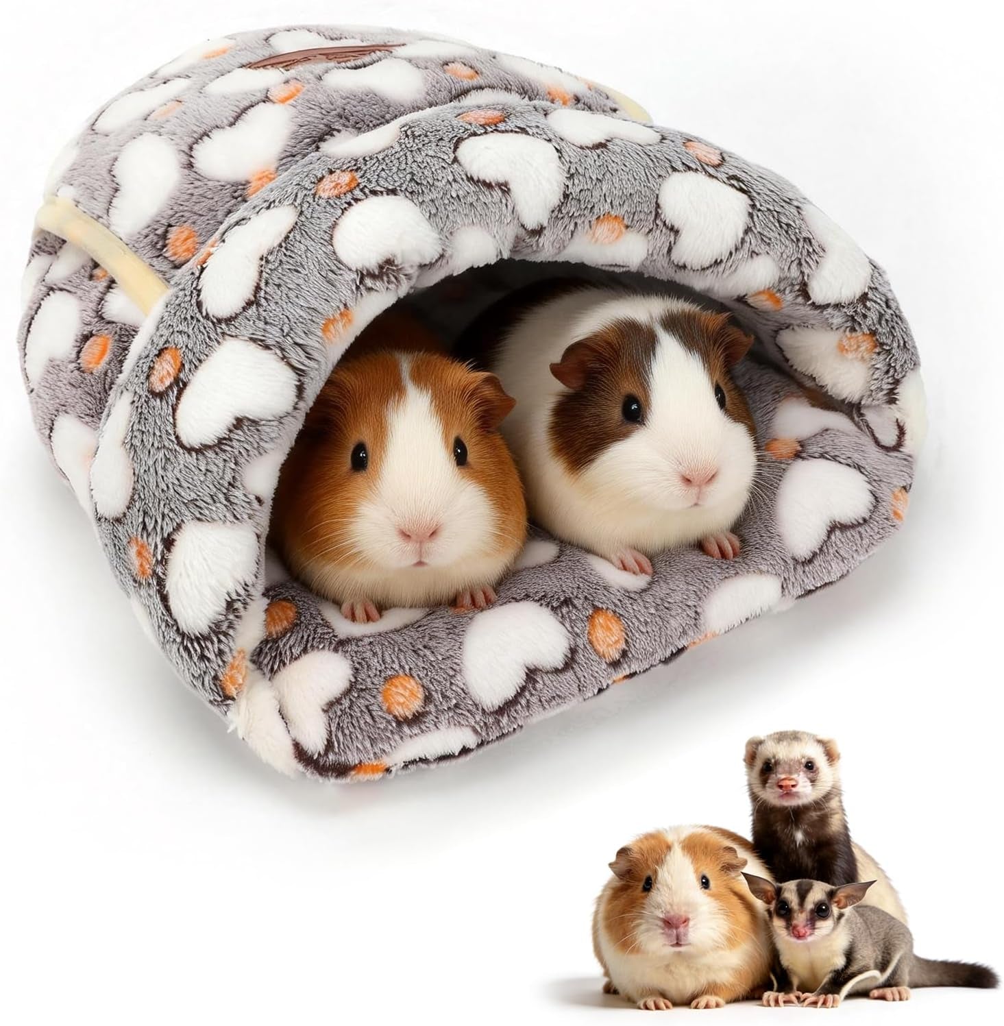 Guinea Pig Bed Cuddle Cave Warm Fleece Cozy House Bedding Sleeping Cushion Cage Nest for Small Animal Squirrel Chinchilla Hedgehog Cage Accessories Brown