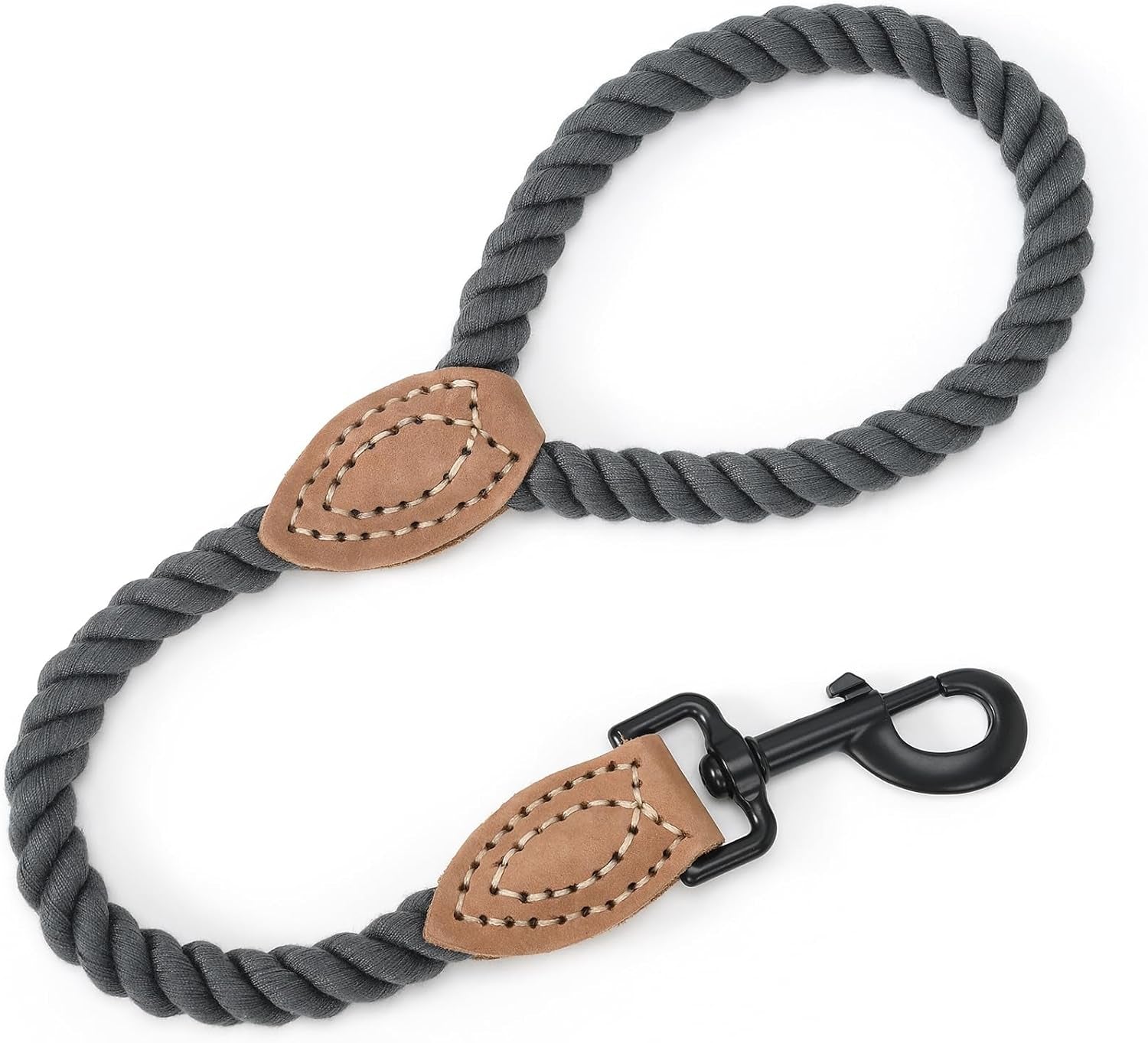 Dog Leash, Braided Cotton Rope Leashes with Leather Tailor Tip with Leather Tip - Heavy Duty Metal Clasp, 5FT, 1/2" Thick - Wedding, Walking Leash for Medium Large Dogs(Red)