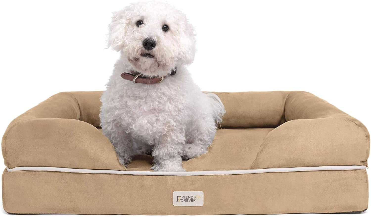 Chester Small Dog Bed - Orthopedic Memory Foam Mattress, Calming Couch, Wall Rim Pillow, Water Resistant, Washable Cover, Non-Slip, Cocoa Brown