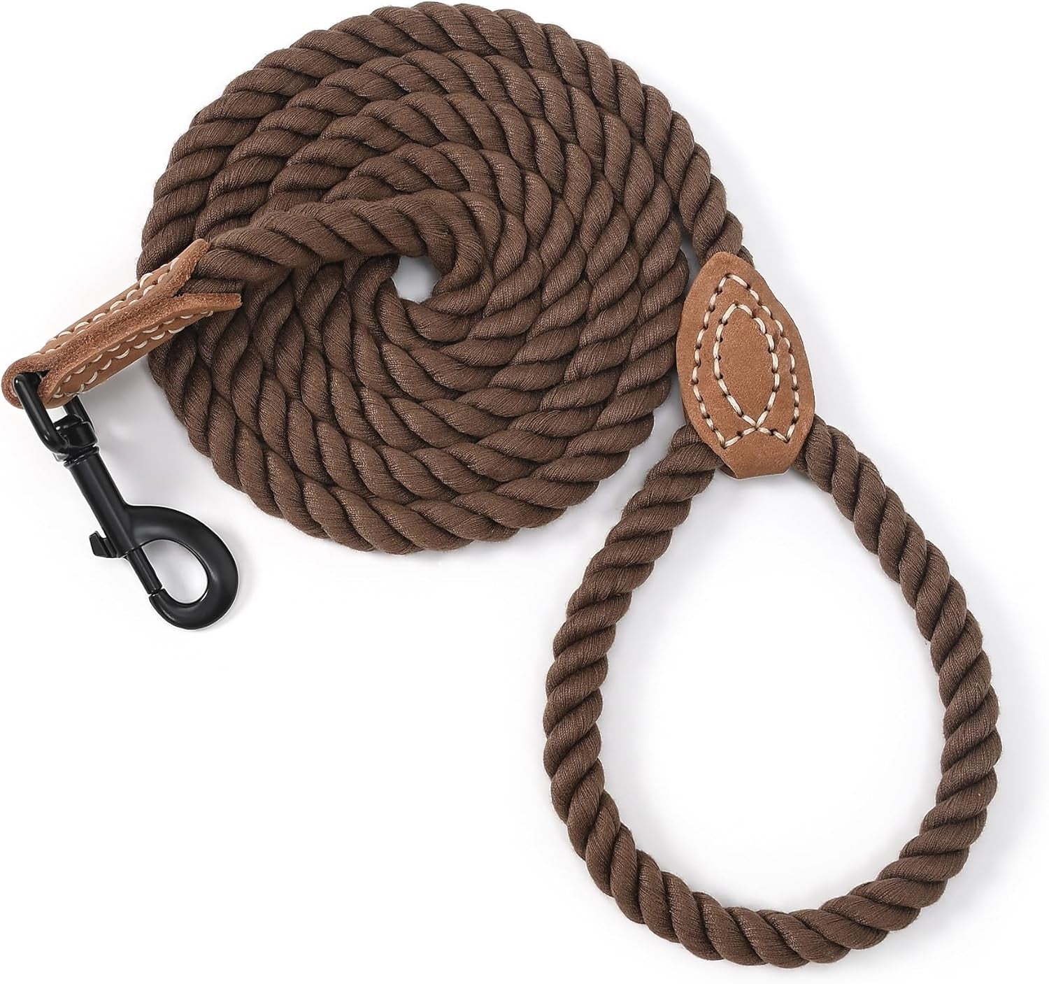 Dog Leash, Braided Cotton Rope Leashes with Leather Tailor Tip with Leather Tip - Heavy Duty Metal Clasp, 5FT, 1/2" Thick - Wedding, Walking Leash for Medium Large Dogs(Red)
