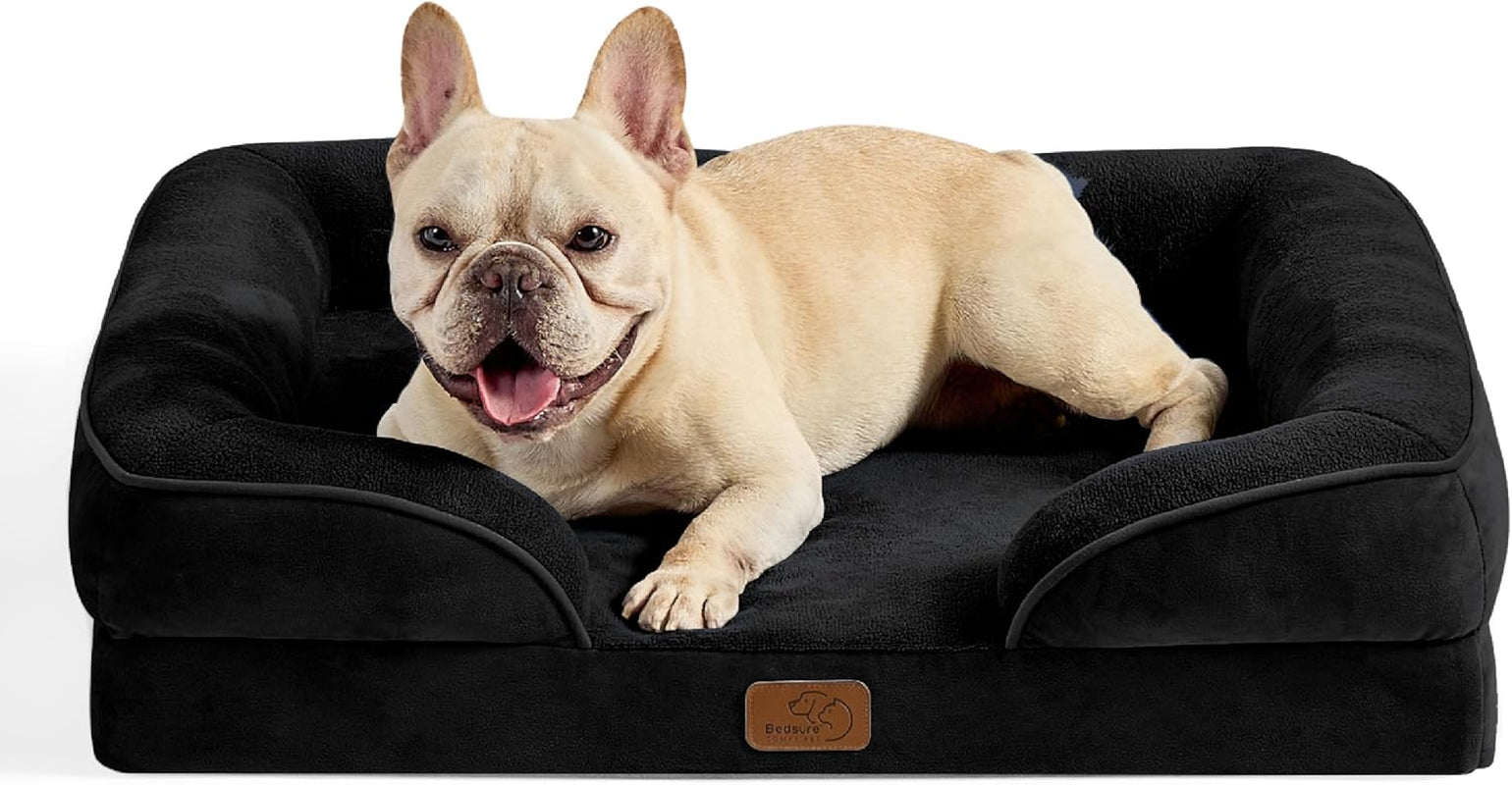 Orthopedic Dog Bed Medium Size Dogs - Washable Small Medium Dog Cat Bed Waterproof, Comfort Cats Couch Sofa with Washable Removable Cover, Pets Bed with Nonskid Bottom, Grey, 28"