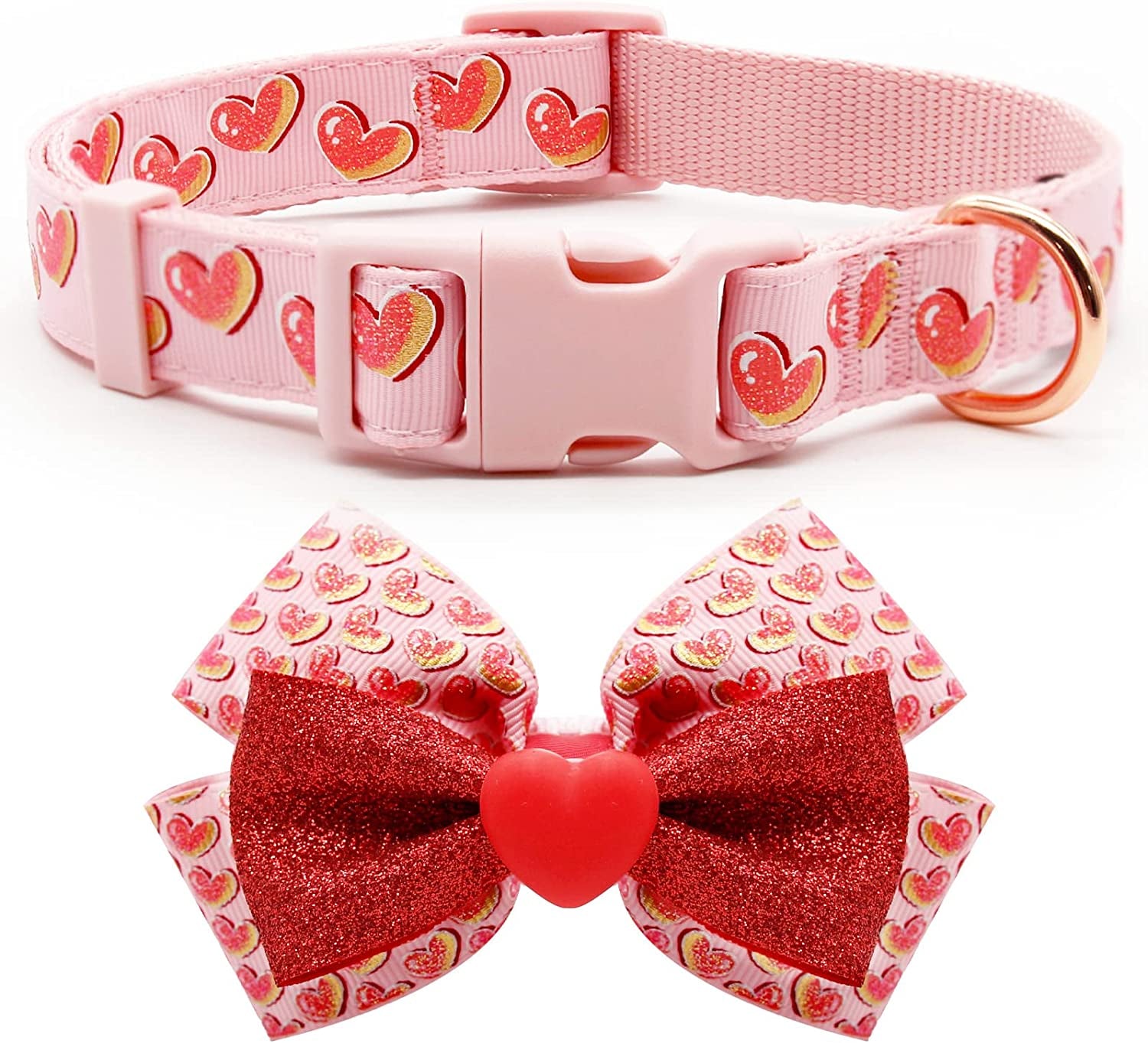 Christmas Dog Collar, Plaid Dog Collar and Cute Glitter Reindeer Antler with Bowtie, Soft & Comfy Xmas Dog Collars, for Large Dogs
