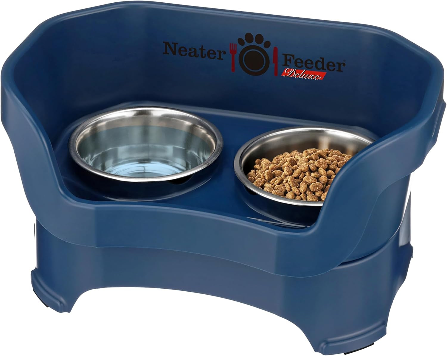 Neater Feeder Deluxe Mess-Proof Elevated Dog Bowls for Large Dogs (40+ Lbs), 2 Height Adjustable (14.5” & 17.5”) No-Spill Raised Dog Bowl Stand, Stainless Steel Food Bowl Set, Made in USA, Black