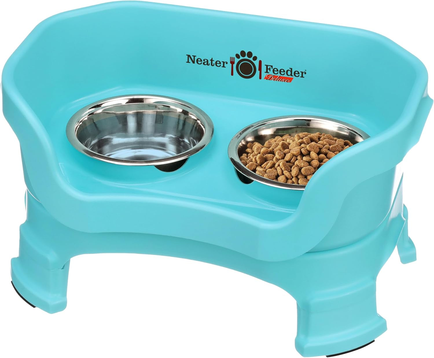 Neater Feeder Deluxe Mess-Proof Elevated Dog Bowls for Large Dogs (40+ Lbs), 2 Height Adjustable (14.5” & 17.5”) No-Spill Raised Dog Bowl Stand, Stainless Steel Food Bowl Set, Made in USA, Black