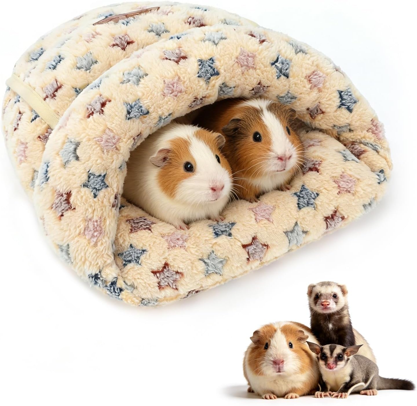 Guinea Pig Bed Cuddle Cave Warm Fleece Cozy House Bedding Sleeping Cushion Cage Nest for Small Animal Squirrel Chinchilla Hedgehog Cage Accessories Brown