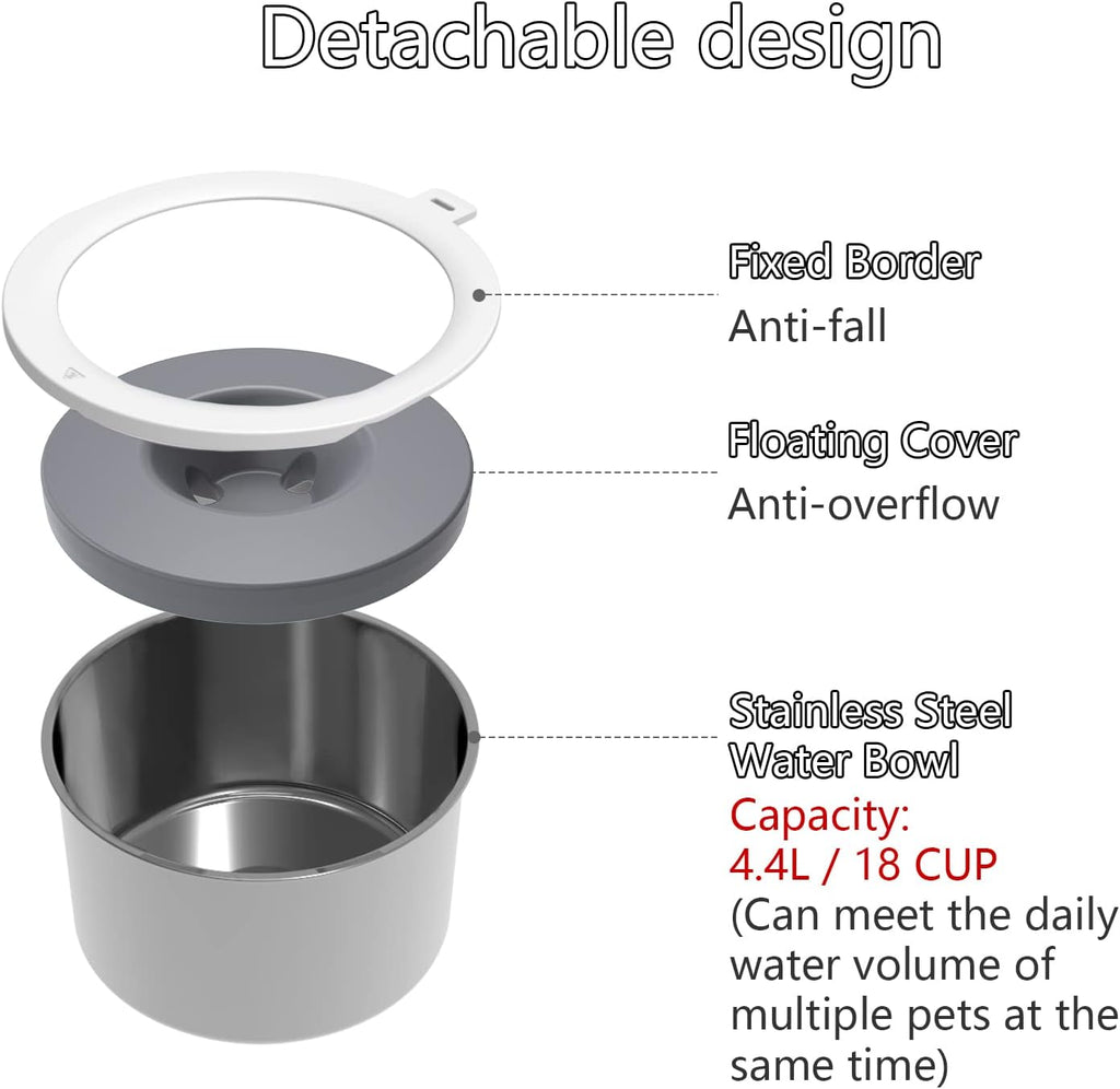 LIDLOK Dog Elevated Water Bowl, 1.1 Gallon, Slow Feeder, No-Spill for Dogs, Stainless Steel, Adjustable Raised Stand, Floating Disk