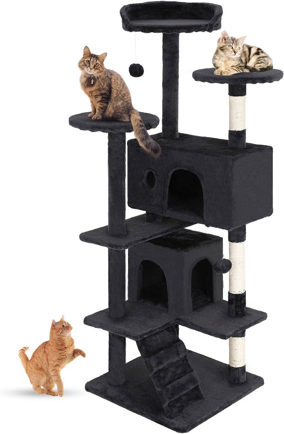 | 54" Cat Tree Tower | Dark Gray | Multi-Level Indoor Activity Center with Sisal Scratching Posts, Condos, Plush Perches, Hanging Cat Toys | Sturdy, Easy to Assemble | for Kittens & Adult Cats