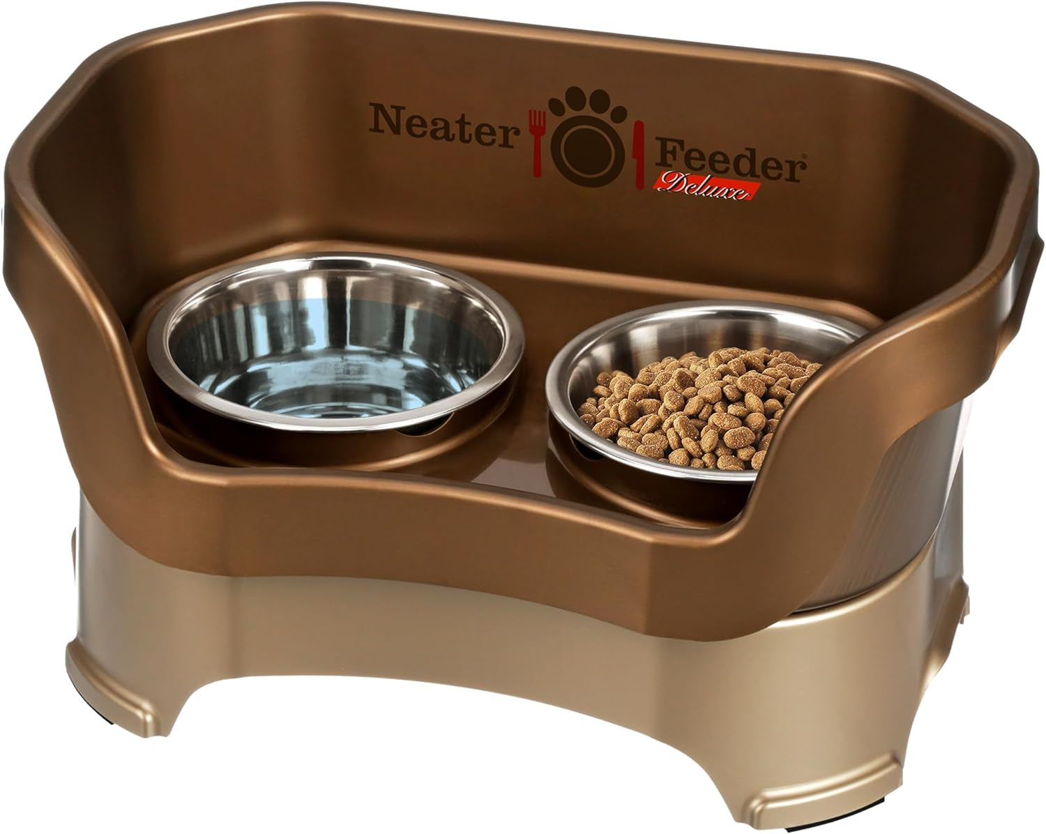 Neater Feeder Deluxe Mess-Proof Elevated Dog Bowls for Large Dogs (40+ Lbs), 2 Height Adjustable (14.5” & 17.5”) No-Spill Raised Dog Bowl Stand, Stainless Steel Food Bowl Set, Made in USA, Black