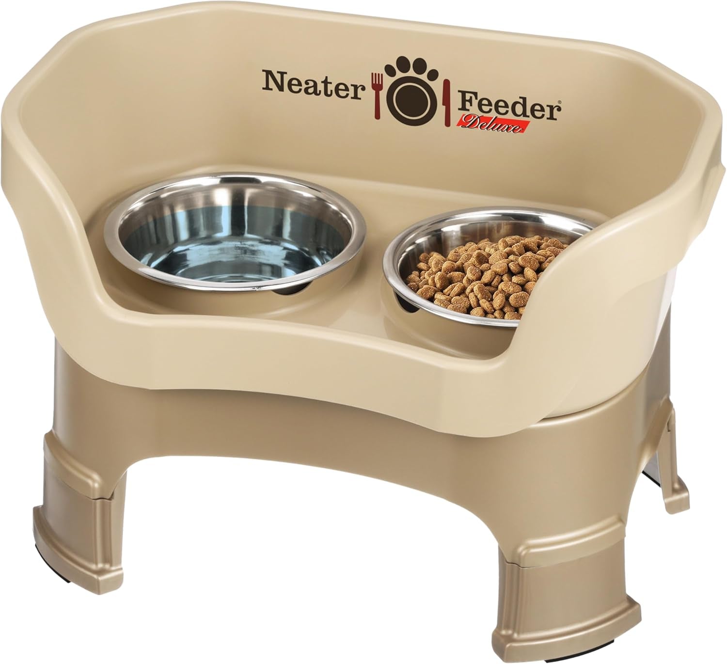 Neater Feeder Deluxe Mess-Proof Elevated Dog Bowls for Large Dogs (40+ Lbs), 2 Height Adjustable (14.5” & 17.5”) No-Spill Raised Dog Bowl Stand, Stainless Steel Food Bowl Set, Made in USA, Black