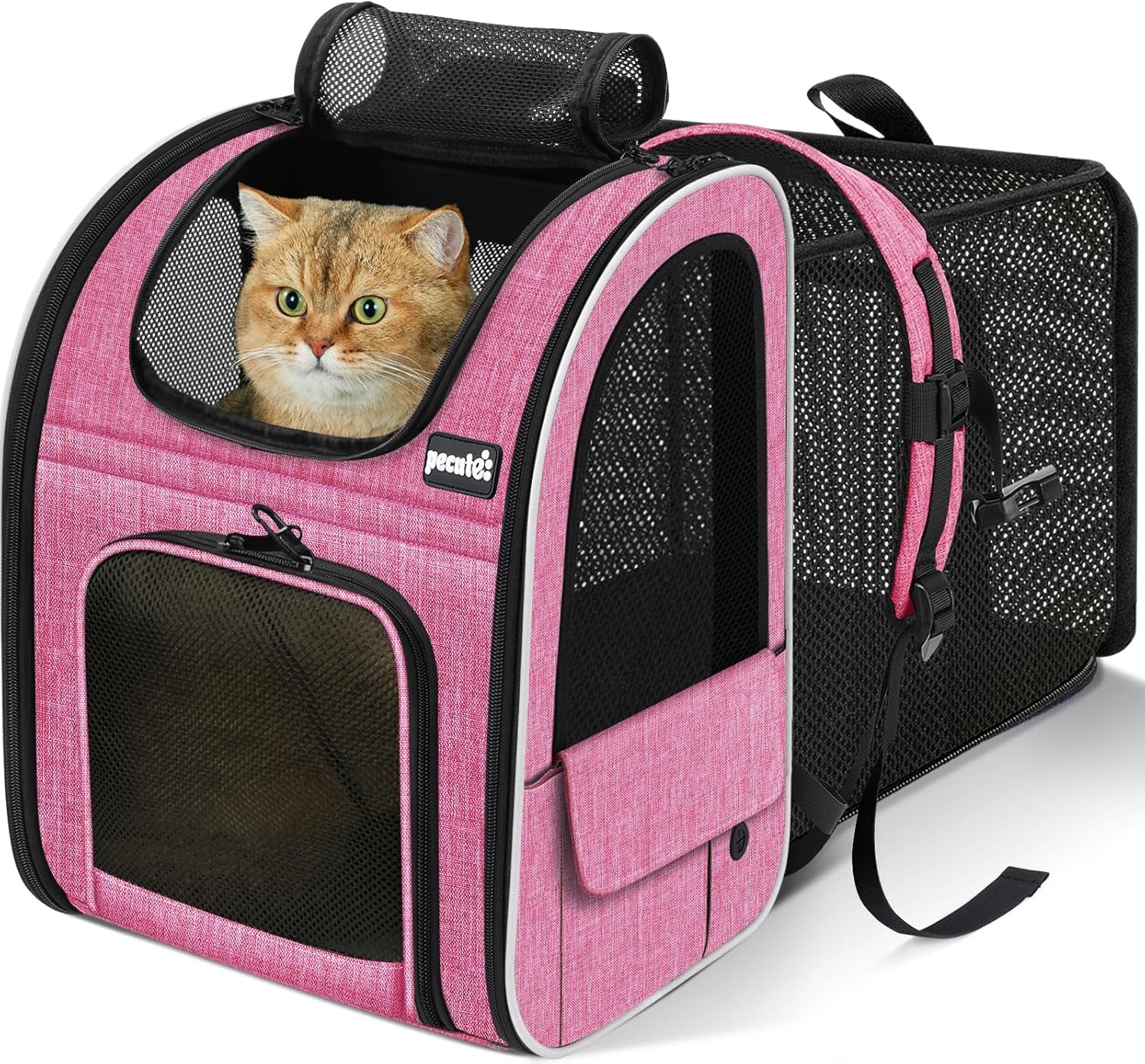 Cat Backpack Carrier Expandable, Pet Backpack for Cats & Small Dogs up to 11Lbs, with 4-Side Breathable Mesh, Multi-Entry & Lockable Zippers for Travel, Hiking, Camping - Hands Free, Blue