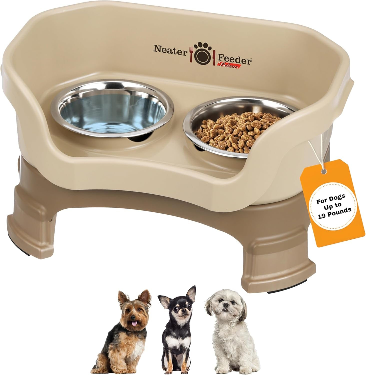 Neater Feeder Deluxe Mess-Proof Elevated Dog Bowls for Large Dogs (40+ Lbs), 2 Height Adjustable (14.5” & 17.5”) No-Spill Raised Dog Bowl Stand, Stainless Steel Food Bowl Set, Made in USA, Black