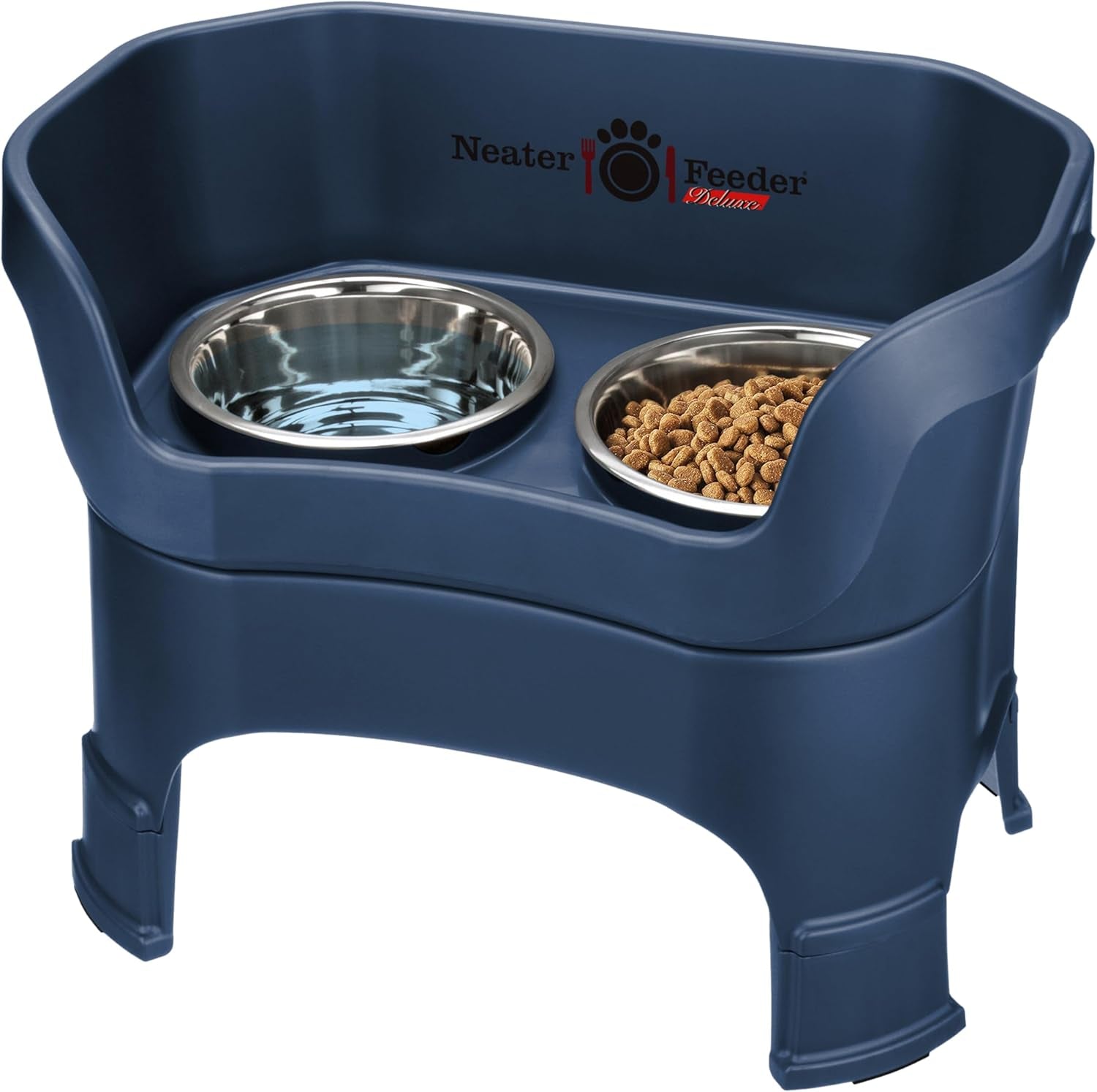 Neater Feeder Deluxe Mess-Proof Elevated Dog Bowls for Large Dogs (40+ Lbs), 2 Height Adjustable (14.5” & 17.5”) No-Spill Raised Dog Bowl Stand, Stainless Steel Food Bowl Set, Made in USA, Black