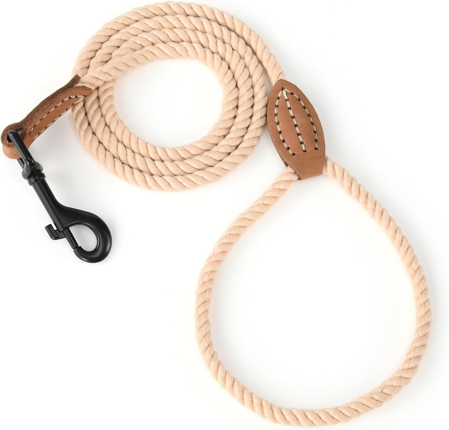 Dog Leash, Braided Cotton Rope Leashes with Leather Tailor Tip with Leather Tip - Heavy Duty Metal Clasp, 5FT, 1/2" Thick - Wedding, Walking Leash for Medium Large Dogs(Red)