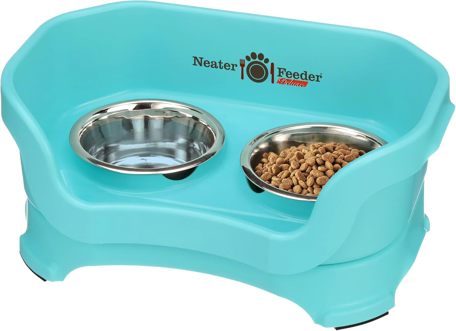 Neater Feeder Deluxe Mess-Proof Elevated Dog Bowls for Large Dogs (40+ Lbs), 2 Height Adjustable (14.5” & 17.5”) No-Spill Raised Dog Bowl Stand, Stainless Steel Food Bowl Set, Made in USA, Black