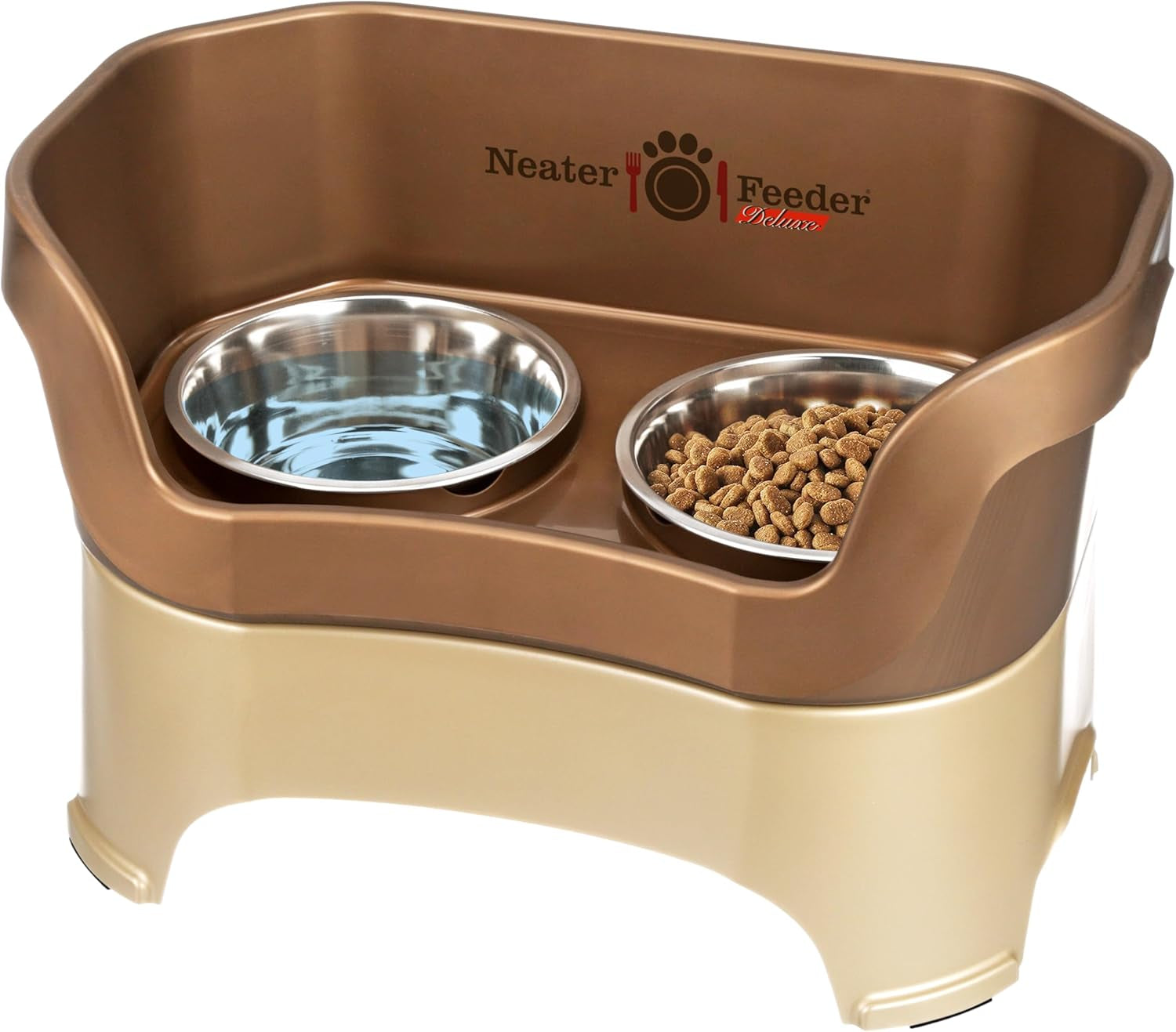Neater Feeder Deluxe Mess-Proof Elevated Dog Bowls for Large Dogs (40+ Lbs), 2 Height Adjustable (14.5” & 17.5”) No-Spill Raised Dog Bowl Stand, Stainless Steel Food Bowl Set, Made in USA, Black