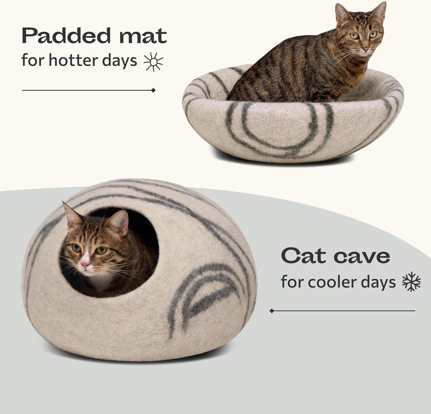 Cat Cave – Premium Felt Cat Bed for Indoor Cats, Handmade Merino Wool (Light Grey, Medium)