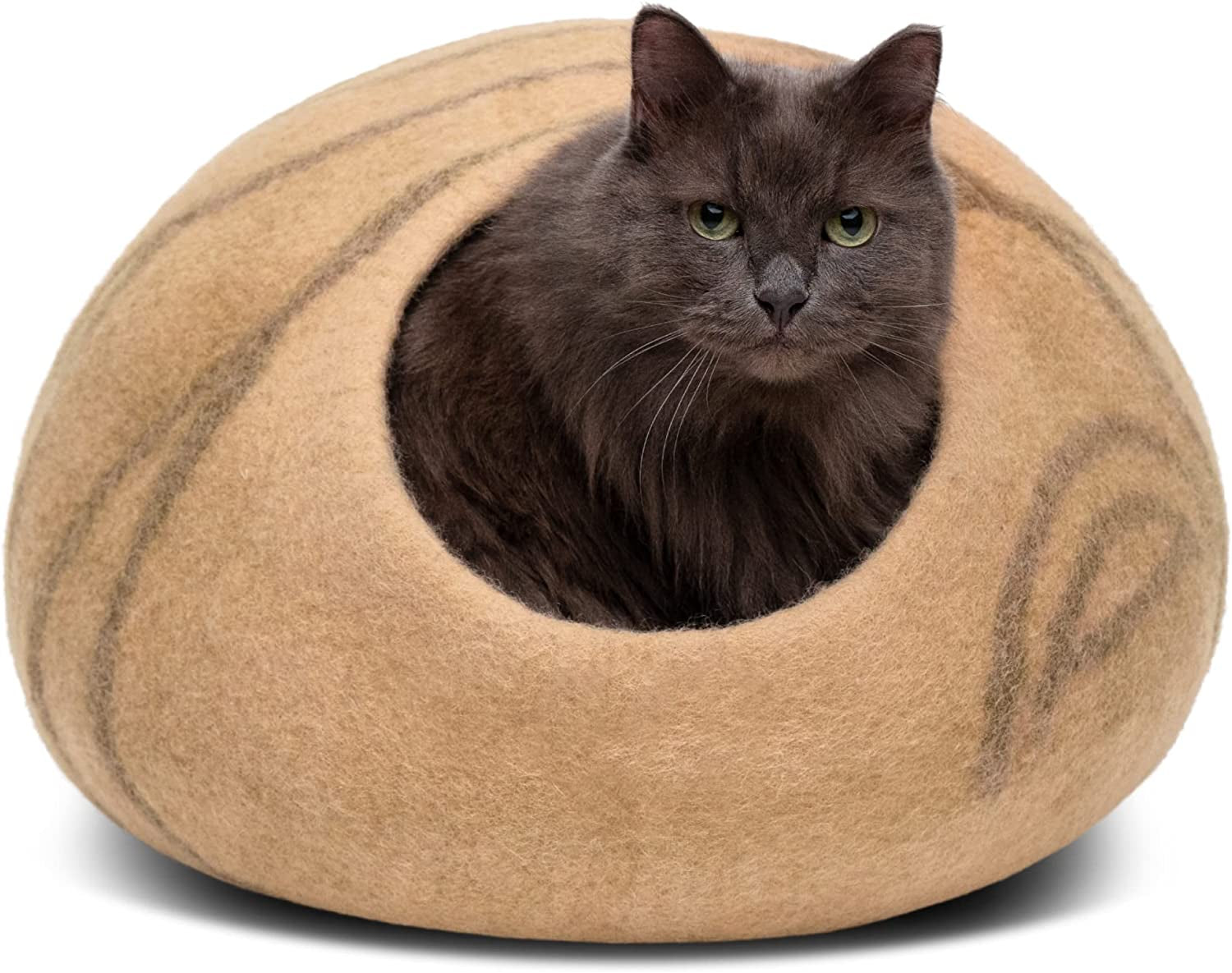 Cat Cave – Premium Felt Cat Bed for Indoor Cats, Handmade Merino Wool (Light Grey, Medium)