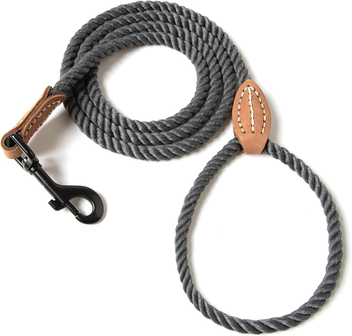 Dog Leash, Braided Cotton Rope Leashes with Leather Tailor Tip with Leather Tip - Heavy Duty Metal Clasp, 5FT, 1/2" Thick - Wedding, Walking Leash for Medium Large Dogs(Red)
