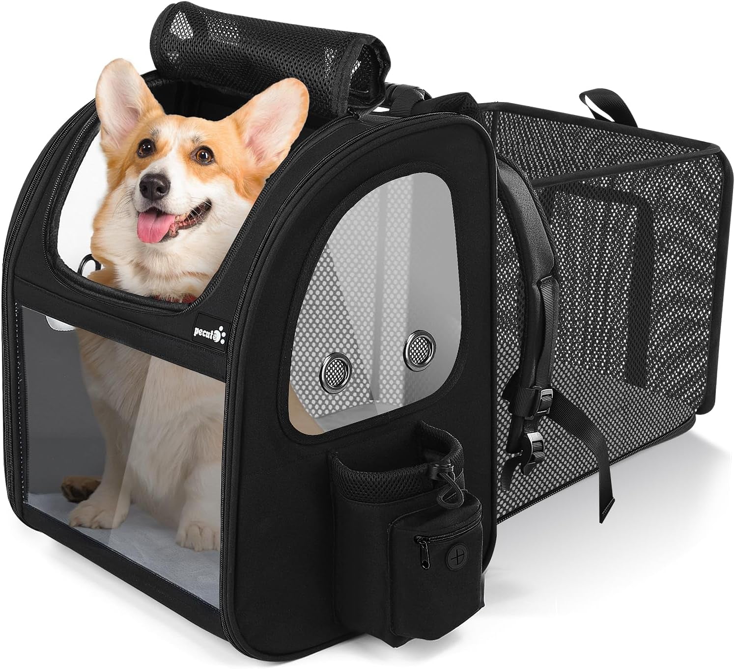 Cat Backpack Carrier Expandable, Pet Backpack for Cats & Small Dogs up to 11Lbs, with 4-Side Breathable Mesh, Multi-Entry & Lockable Zippers for Travel, Hiking, Camping - Hands Free, Blue