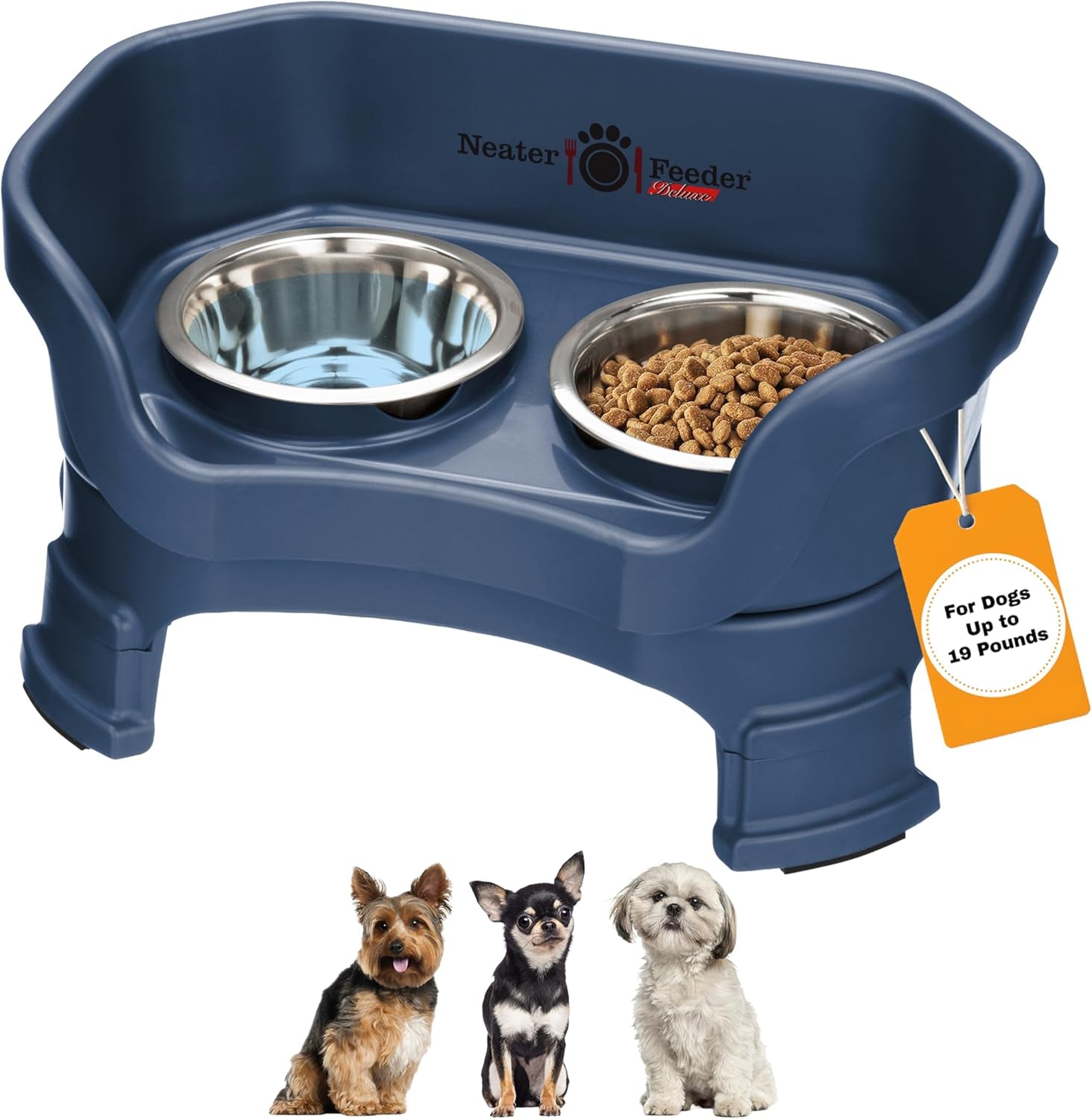 Neater Feeder Deluxe Mess-Proof Elevated Dog Bowls for Large Dogs (40+ Lbs), 2 Height Adjustable (14.5” & 17.5”) No-Spill Raised Dog Bowl Stand, Stainless Steel Food Bowl Set, Made in USA, Black