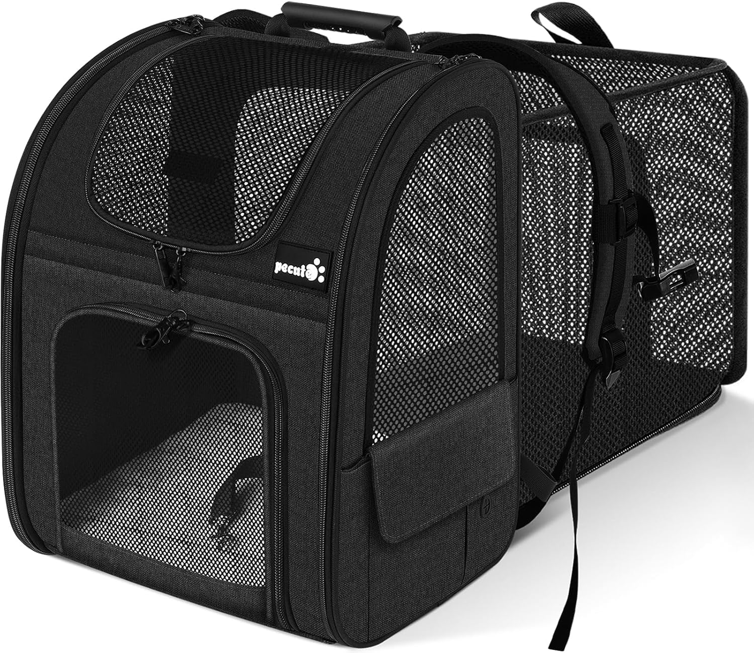 Cat Backpack Carrier Expandable, Pet Backpack for Cats & Small Dogs up to 11Lbs, with 4-Side Breathable Mesh, Multi-Entry & Lockable Zippers for Travel, Hiking, Camping - Hands Free, Blue