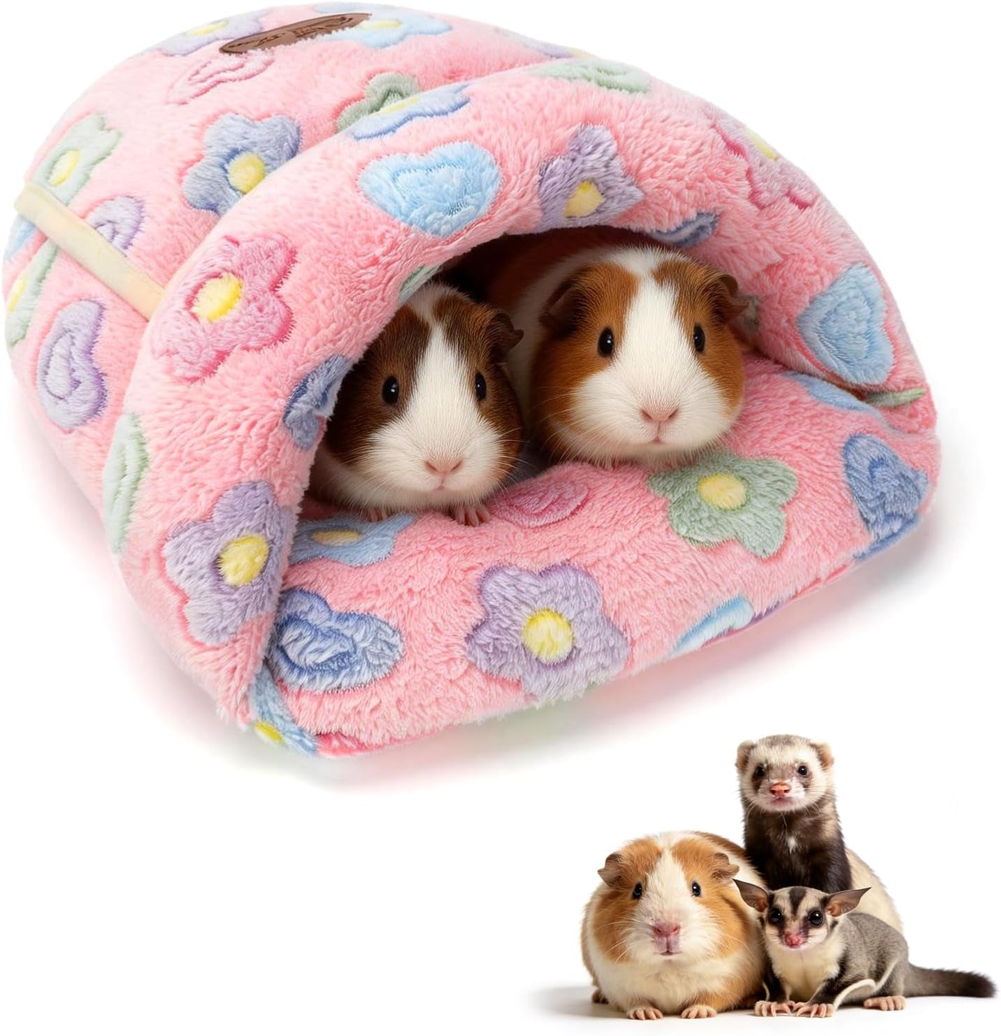 Guinea Pig Bed Cuddle Cave Warm Fleece Cozy House Bedding Sleeping Cushion Cage Nest for Small Animal Squirrel Chinchilla Hedgehog Cage Accessories Brown