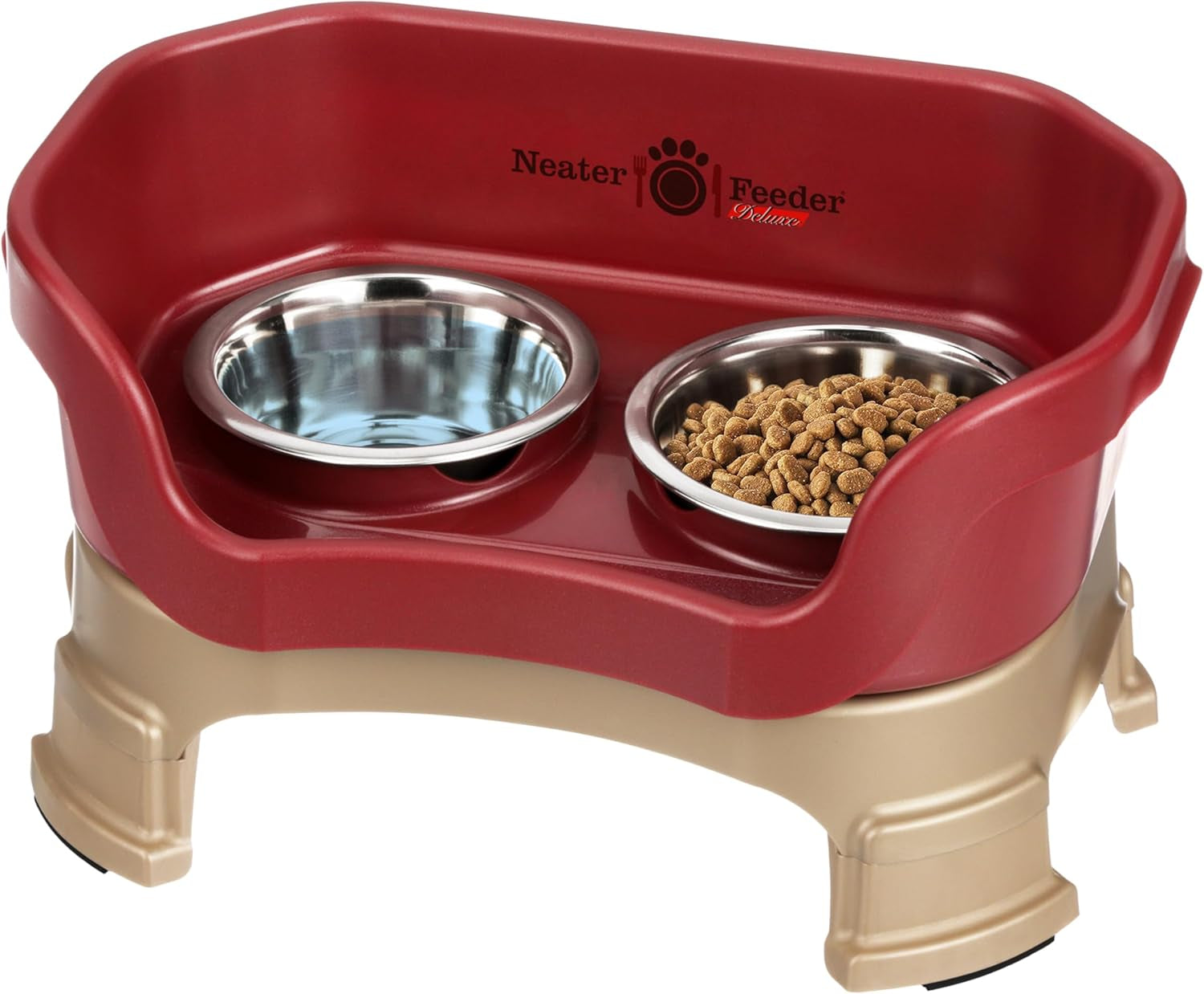 Neater Feeder Deluxe Mess-Proof Elevated Dog Bowls for Large Dogs (40+ Lbs), 2 Height Adjustable (14.5” & 17.5”) No-Spill Raised Dog Bowl Stand, Stainless Steel Food Bowl Set, Made in USA, Black