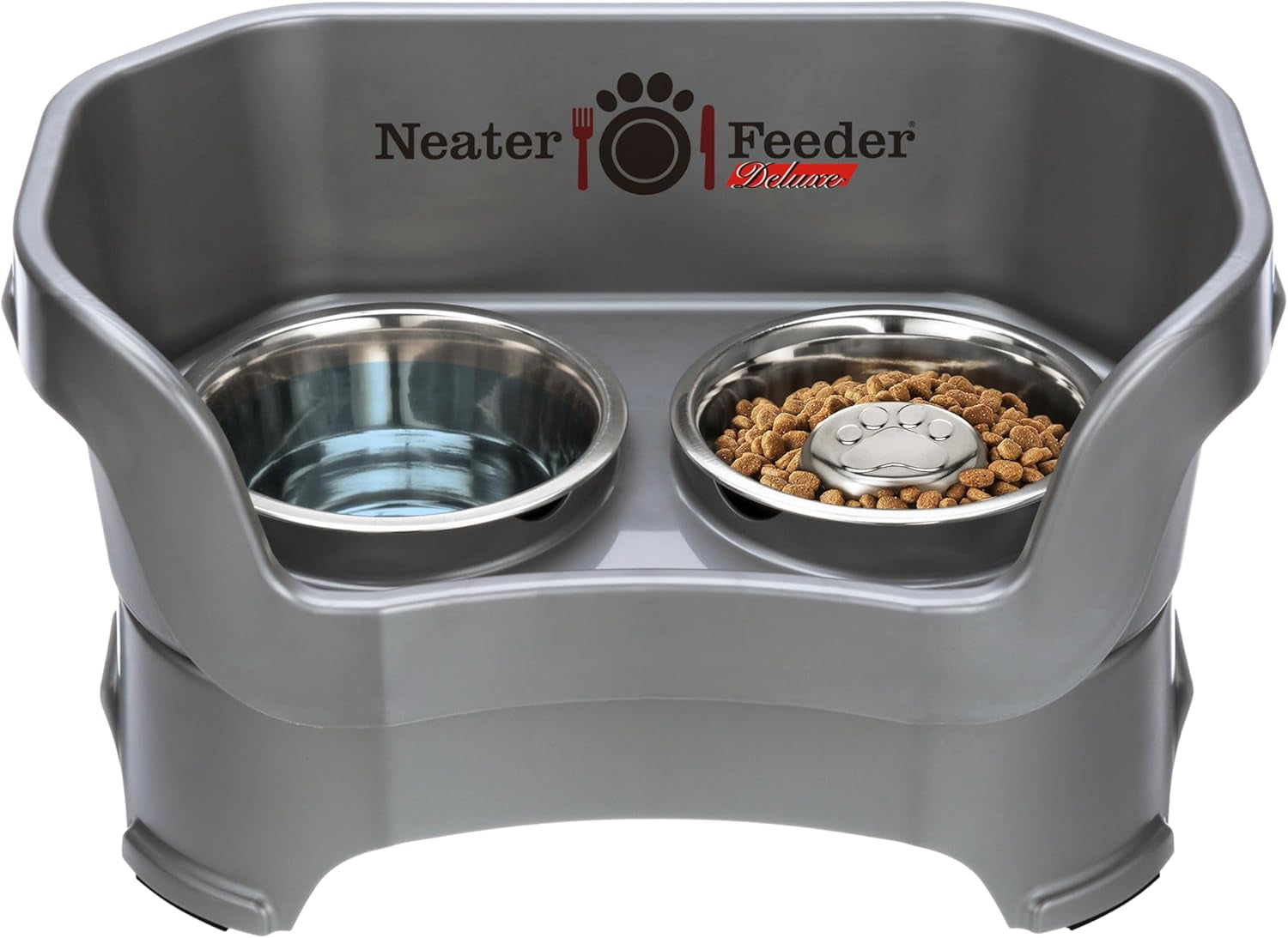 Neater Feeder Deluxe Mess-Proof Elevated Dog Bowls for Large Dogs (40+ Lbs), 2 Height Adjustable (14.5” & 17.5”) No-Spill Raised Dog Bowl Stand, Stainless Steel Food Bowl Set, Made in USA, Black