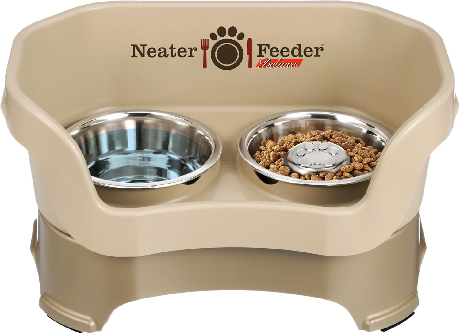 Neater Feeder Deluxe Mess-Proof Elevated Dog Bowls for Large Dogs (40+ Lbs), 2 Height Adjustable (14.5” & 17.5”) No-Spill Raised Dog Bowl Stand, Stainless Steel Food Bowl Set, Made in USA, Black