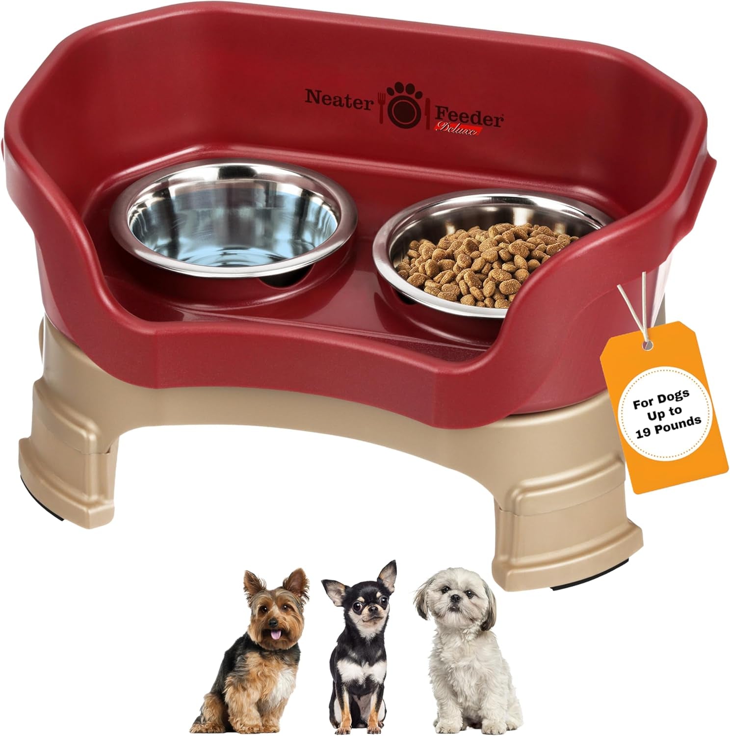 Neater Feeder Deluxe Mess-Proof Elevated Dog Bowls for Large Dogs (40+ Lbs), 2 Height Adjustable (14.5” & 17.5”) No-Spill Raised Dog Bowl Stand, Stainless Steel Food Bowl Set, Made in USA, Black