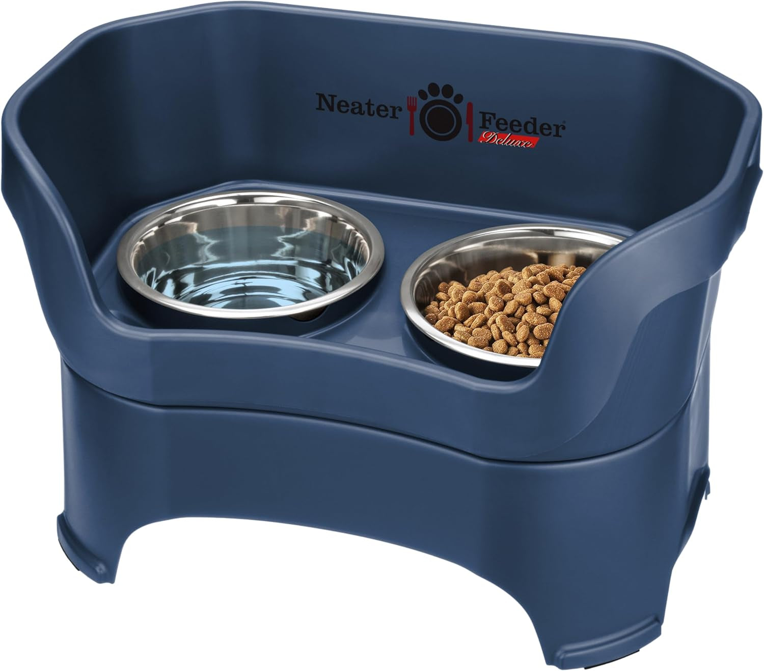 Neater Feeder Deluxe Mess-Proof Elevated Dog Bowls for Large Dogs (40+ Lbs), 2 Height Adjustable (14.5” & 17.5”) No-Spill Raised Dog Bowl Stand, Stainless Steel Food Bowl Set, Made in USA, Black