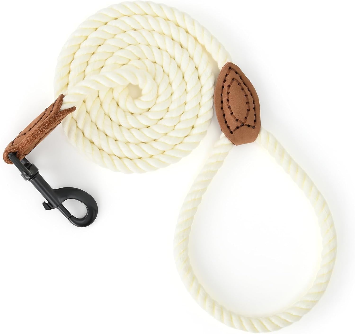 Dog Leash, Braided Cotton Rope Leashes with Leather Tailor Tip with Leather Tip - Heavy Duty Metal Clasp, 5FT, 1/2" Thick - Wedding, Walking Leash for Medium Large Dogs(Red)