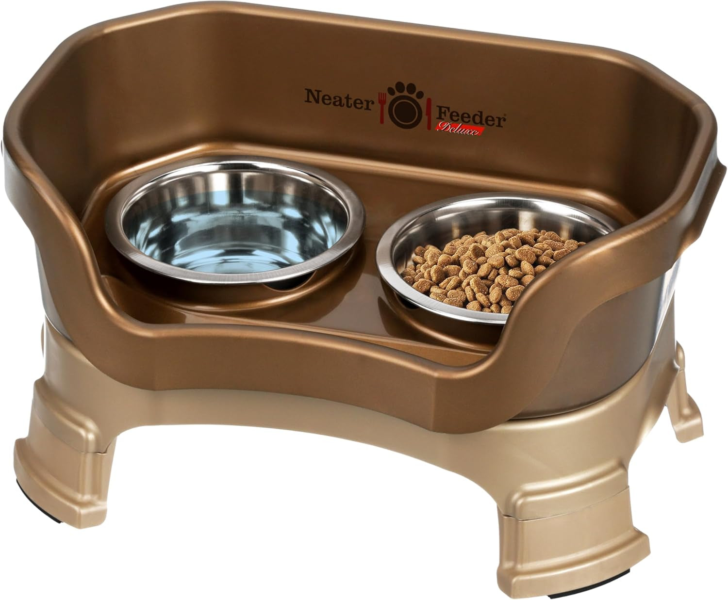 Neater Feeder Deluxe Mess-Proof Elevated Dog Bowls for Large Dogs (40+ Lbs), 2 Height Adjustable (14.5” & 17.5”) No-Spill Raised Dog Bowl Stand, Stainless Steel Food Bowl Set, Made in USA, Black