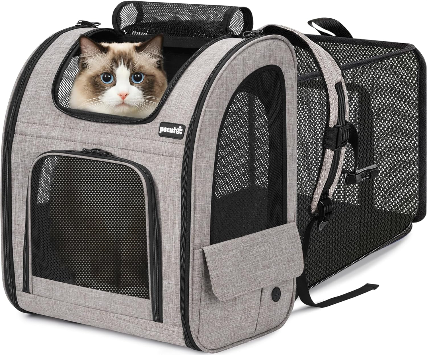 Cat Backpack Carrier Expandable, Pet Backpack for Cats & Small Dogs up to 11Lbs, with 4-Side Breathable Mesh, Multi-Entry & Lockable Zippers for Travel, Hiking, Camping - Hands Free, Blue