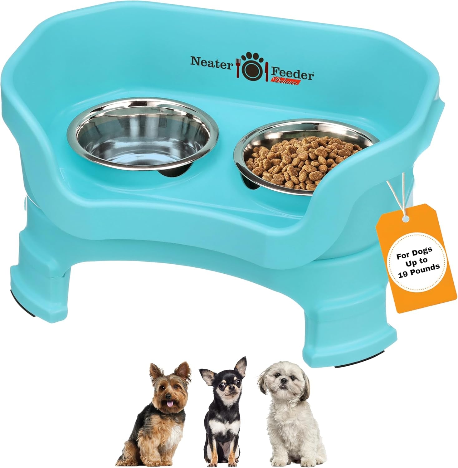Neater Feeder Deluxe Mess-Proof Elevated Dog Bowls for Large Dogs (40+ Lbs), 2 Height Adjustable (14.5” & 17.5”) No-Spill Raised Dog Bowl Stand, Stainless Steel Food Bowl Set, Made in USA, Black