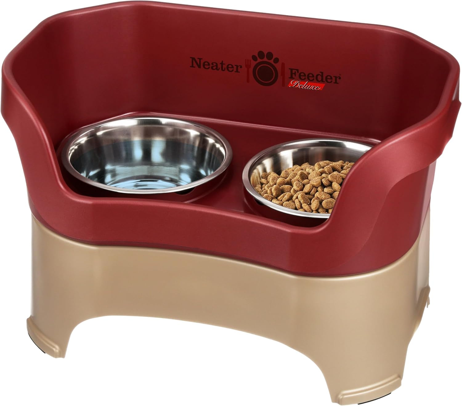 Neater Feeder Deluxe Mess-Proof Elevated Dog Bowls for Large Dogs (40+ Lbs), 2 Height Adjustable (14.5” & 17.5”) No-Spill Raised Dog Bowl Stand, Stainless Steel Food Bowl Set, Made in USA, Black