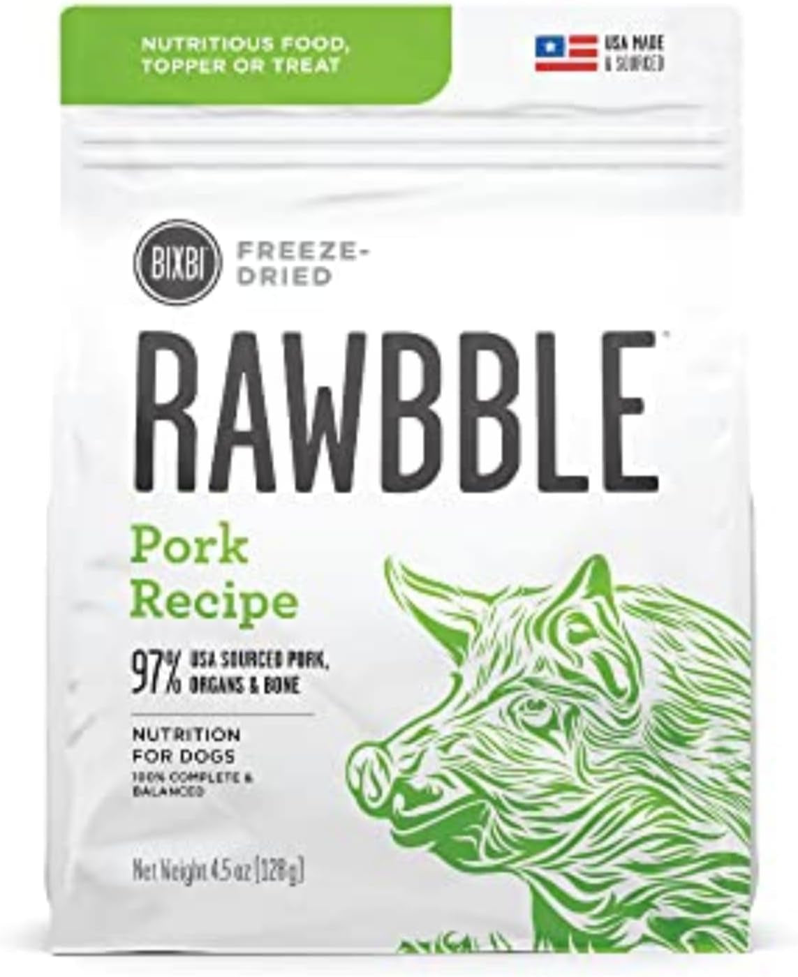 Liberty Freeze-Dried Dog Food Topper & Treats, Pork – 97% Meat & Organs, No Refrigeration – USA Made, 12 Oz