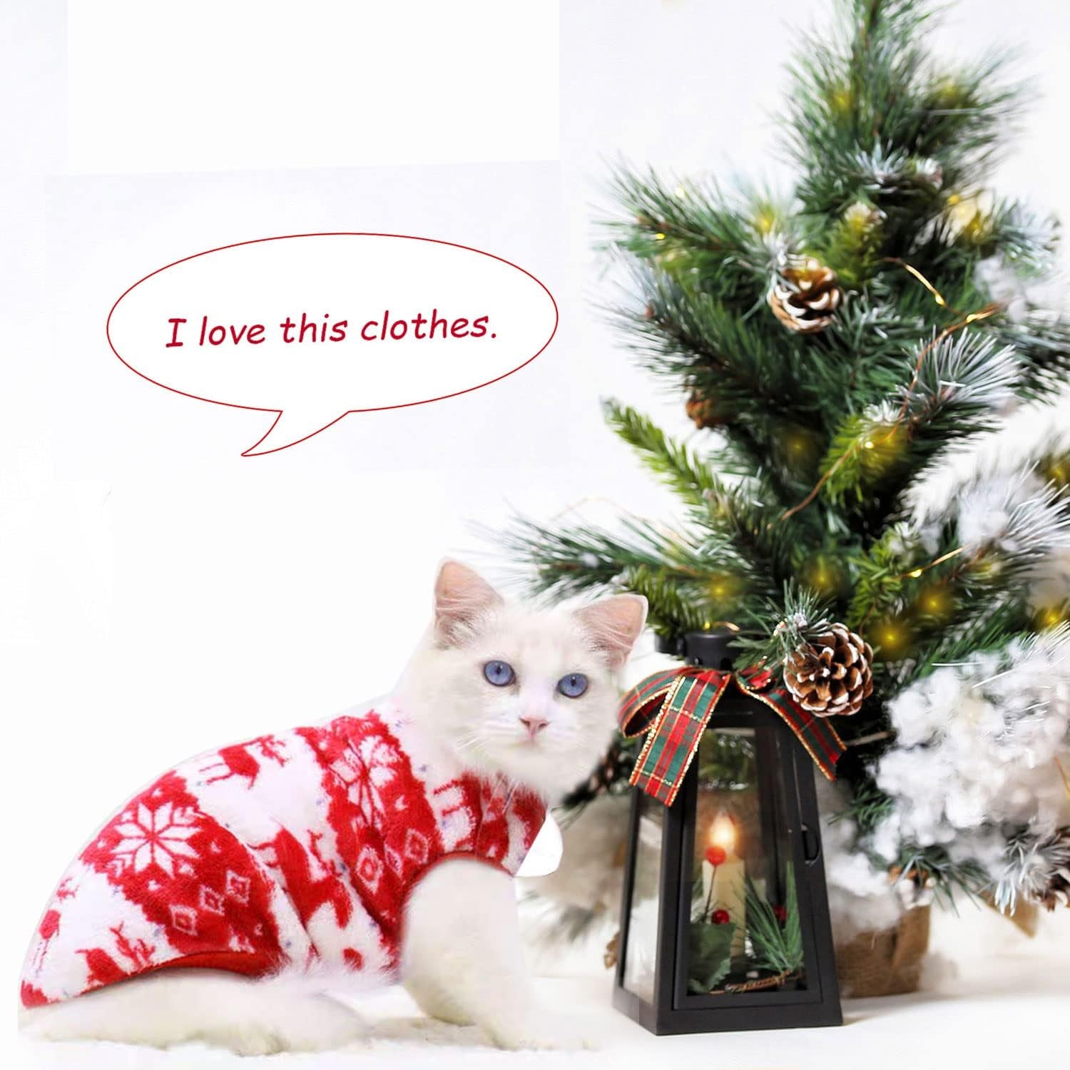 Small Dog Pet Cat Christmas Costume Sweater, Pet Supplies Costume Xmas Clothes Dog Jumpers Snowflake Elk Pattern Christmas Outfits for Dogs Puppy Kitten Cats (X-Small, Red Snowflake)