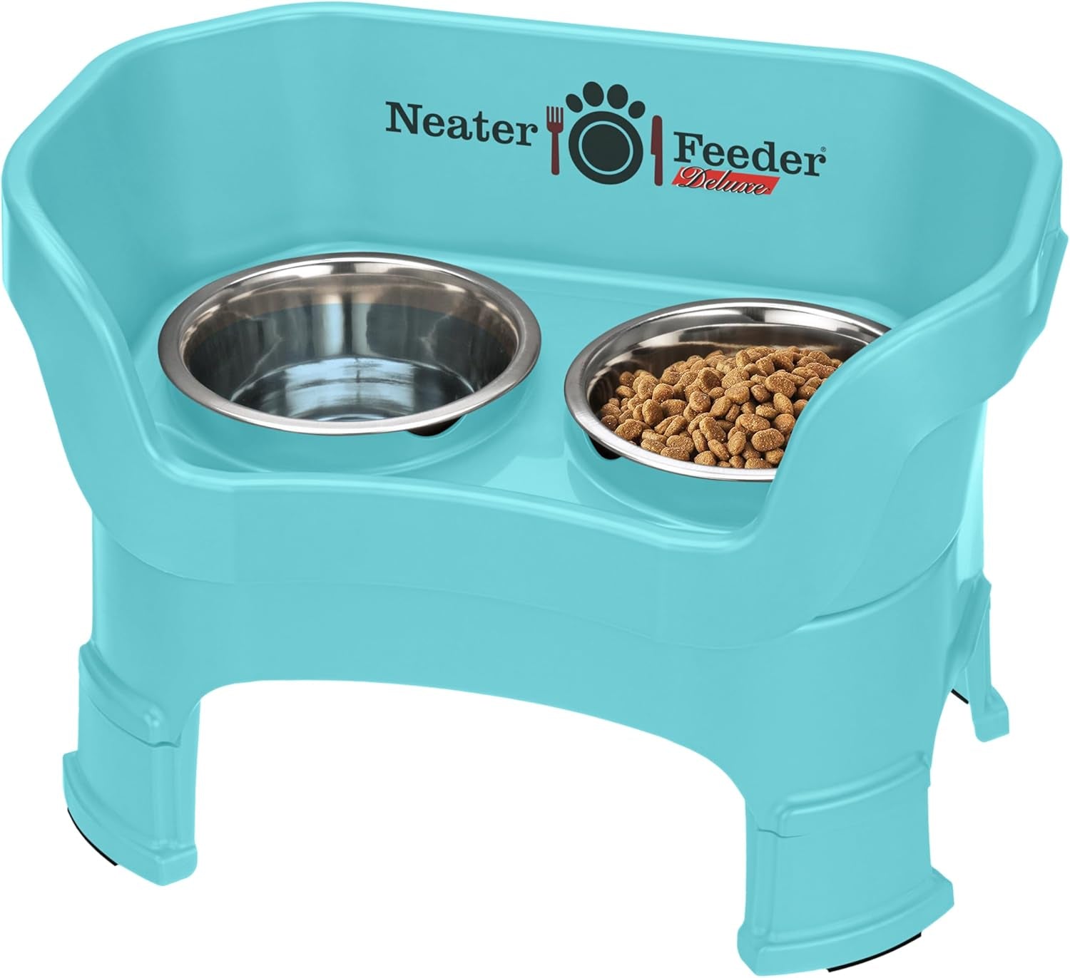 Neater Feeder Deluxe Mess-Proof Elevated Dog Bowls for Large Dogs (40+ Lbs), 2 Height Adjustable (14.5” & 17.5”) No-Spill Raised Dog Bowl Stand, Stainless Steel Food Bowl Set, Made in USA, Black