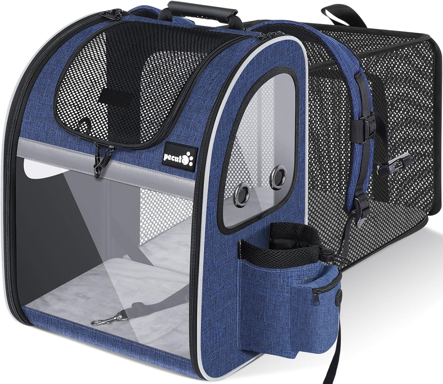 Cat Backpack Carrier Expandable, Pet Backpack for Cats & Small Dogs up to 11Lbs, with 4-Side Breathable Mesh, Multi-Entry & Lockable Zippers for Travel, Hiking, Camping - Hands Free, Blue