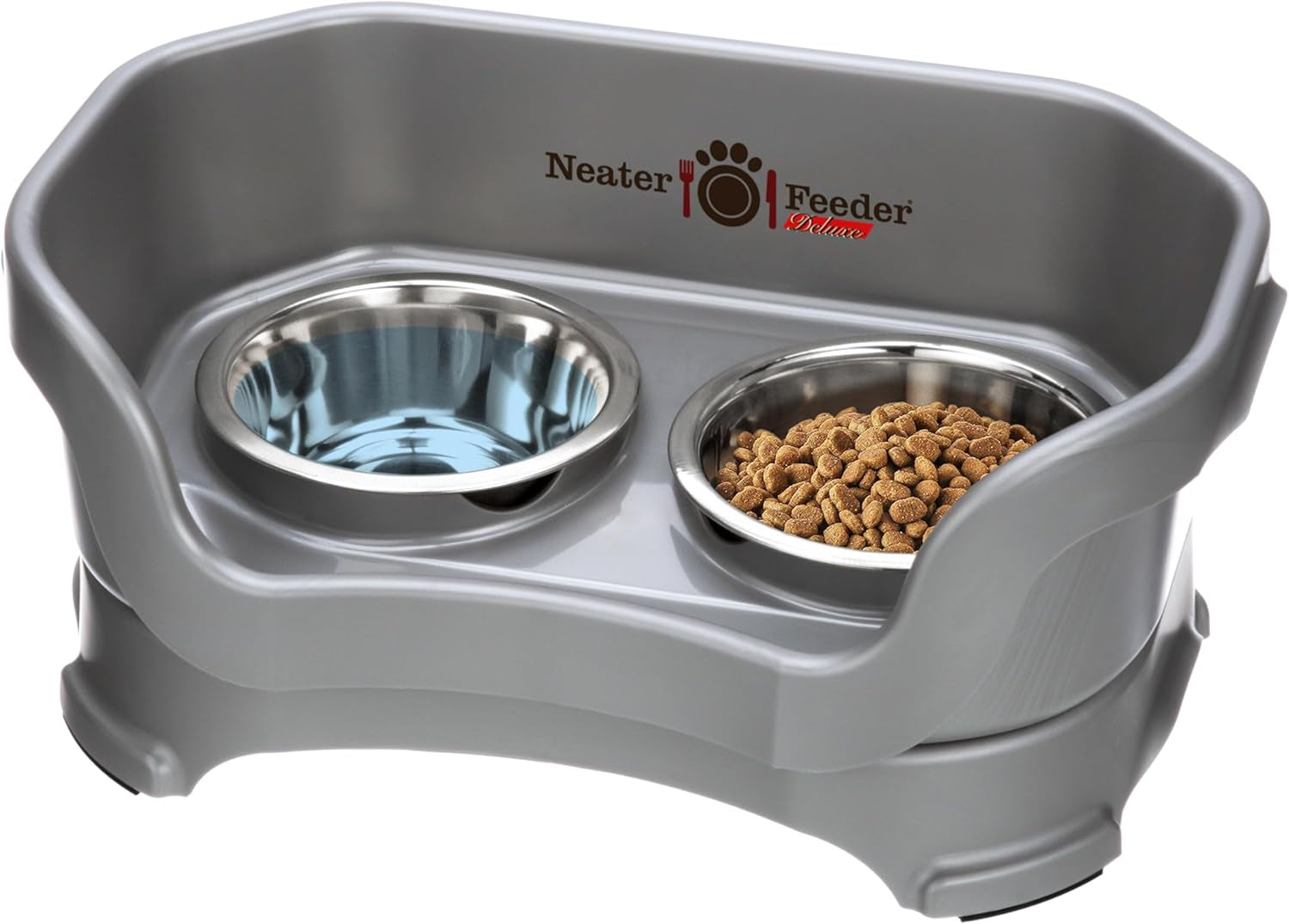 Neater Feeder Deluxe Mess-Proof Elevated Dog Bowls for Large Dogs (40+ Lbs), 2 Height Adjustable (14.5” & 17.5”) No-Spill Raised Dog Bowl Stand, Stainless Steel Food Bowl Set, Made in USA, Black