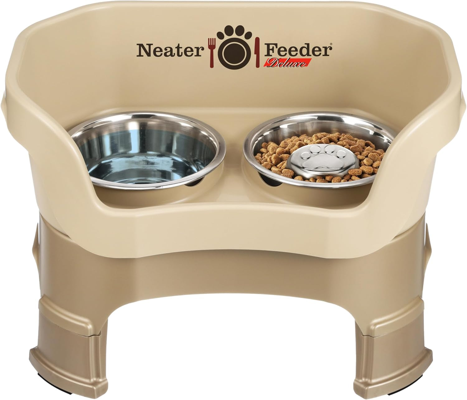 Neater Feeder Deluxe Mess-Proof Elevated Dog Bowls for Large Dogs (40+ Lbs), 2 Height Adjustable (14.5” & 17.5”) No-Spill Raised Dog Bowl Stand, Stainless Steel Food Bowl Set, Made in USA, Black