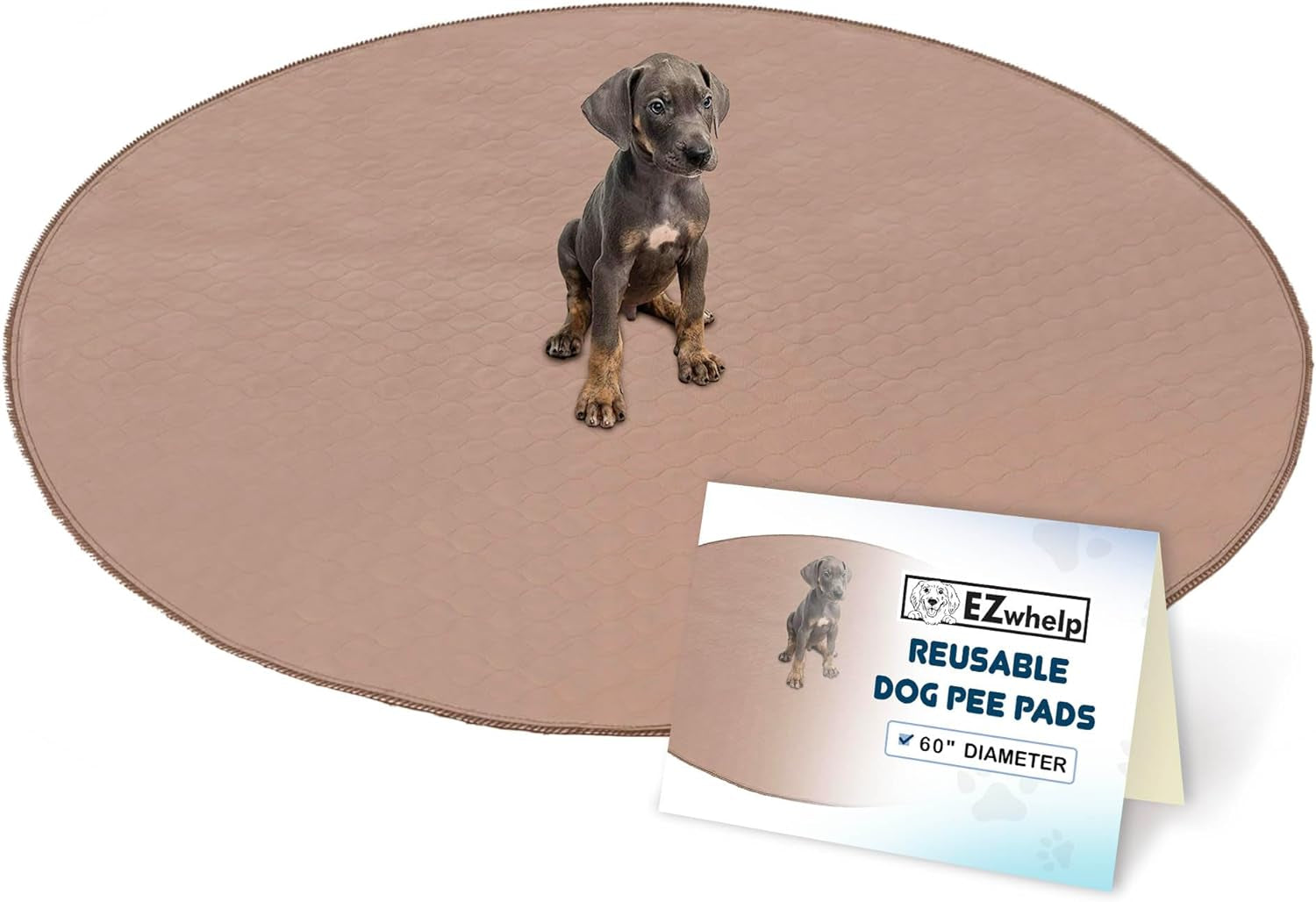 Reusable Dog Pee Pad, Washable Waterproof Mat for Dog Potty Training or Whelping Pad, Round, 48 Inch