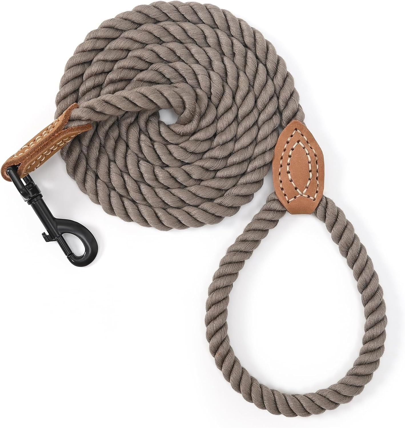 Dog Leash, Braided Cotton Rope Leashes with Leather Tailor Tip with Leather Tip - Heavy Duty Metal Clasp, 5FT, 1/2" Thick - Wedding, Walking Leash for Medium Large Dogs(Red)