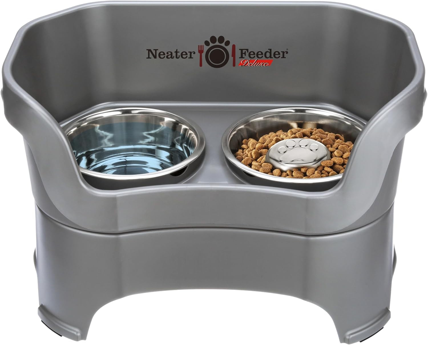 Neater Feeder Deluxe Mess-Proof Elevated Dog Bowls for Large Dogs (40+ Lbs), 2 Height Adjustable (14.5” & 17.5”) No-Spill Raised Dog Bowl Stand, Stainless Steel Food Bowl Set, Made in USA, Black