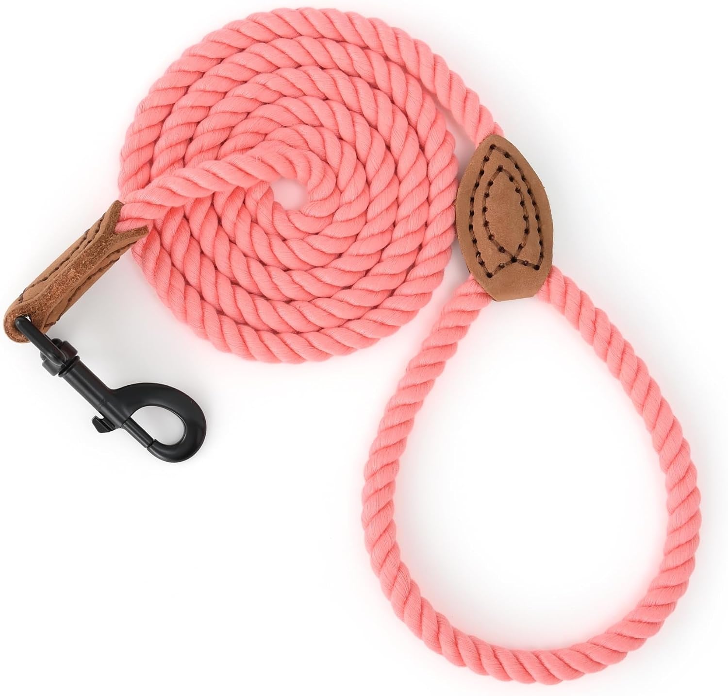 Dog Leash, Braided Cotton Rope Leashes with Leather Tailor Tip with Leather Tip - Heavy Duty Metal Clasp, 5FT, 1/2" Thick - Wedding, Walking Leash for Medium Large Dogs(Red)