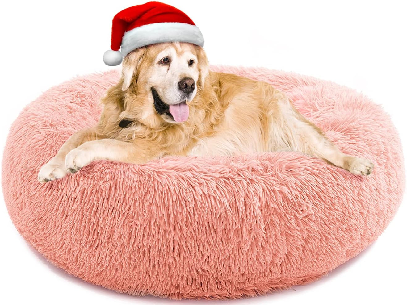 Calming Dog & Cat Bed - Anti-Anxiety Donut Design, Machine Washable, 20X20Inch Pink