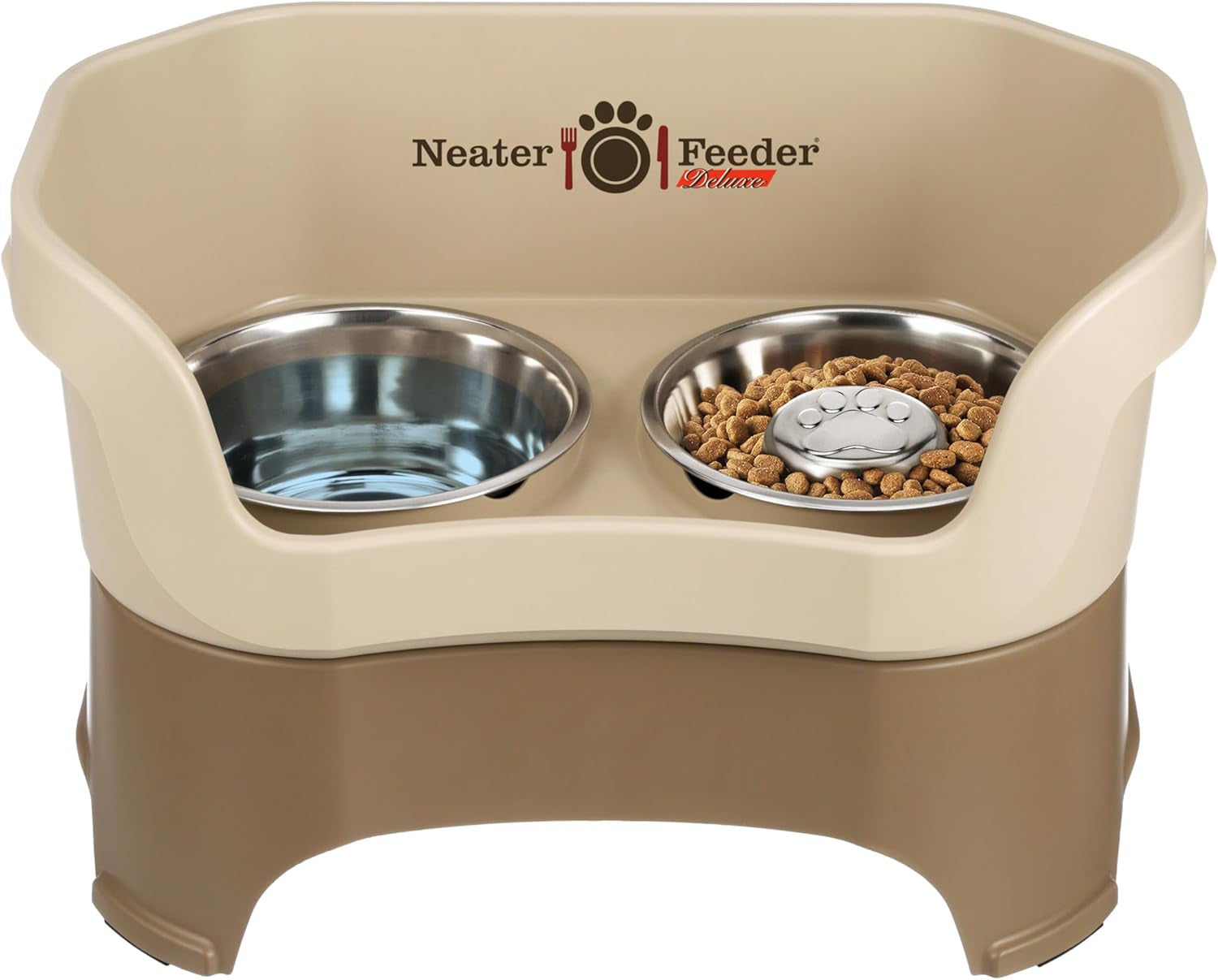 Neater Feeder Deluxe Mess-Proof Elevated Dog Bowls for Large Dogs (40+ Lbs), 2 Height Adjustable (14.5” & 17.5”) No-Spill Raised Dog Bowl Stand, Stainless Steel Food Bowl Set, Made in USA, Black
