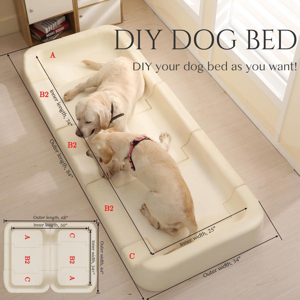 Size Adjustable Dog Bed, Orthopedic Dog Bed with Certipur-Us Foam, Waterproof Dog Bed with Removable Cover, Thick Dog Couch with 3 Side Bolsters for Jumbo Dog, Medium Dog and Large Dog
