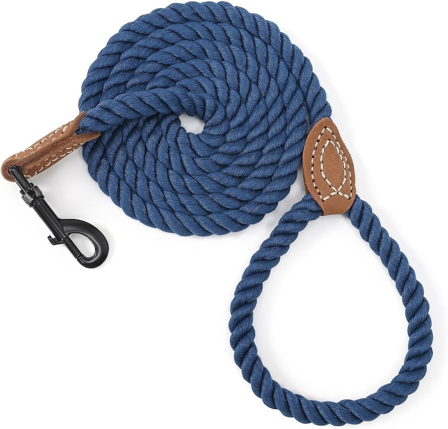 Dog Leash, Braided Cotton Rope Leashes with Leather Tailor Tip with Leather Tip - Heavy Duty Metal Clasp, 5FT, 1/2" Thick - Wedding, Walking Leash for Medium Large Dogs(Red)
